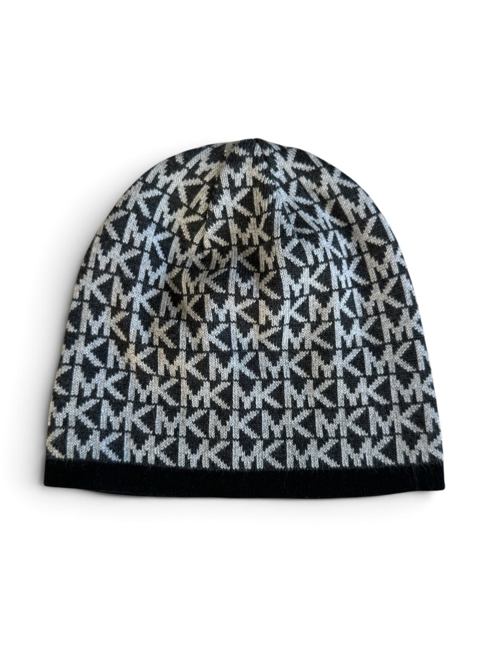 Michael Kors MK Logo Monogram Knit Beanie Hat Black Gray One Size